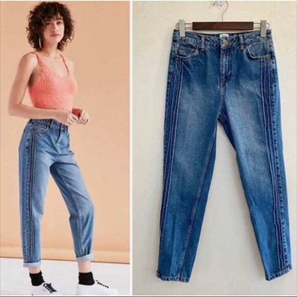BDG Vintage 'Mom' High Rise Exposed Seams Straight Leg Med Wash Blue Jeans sz 27 - Picture 1 of 9